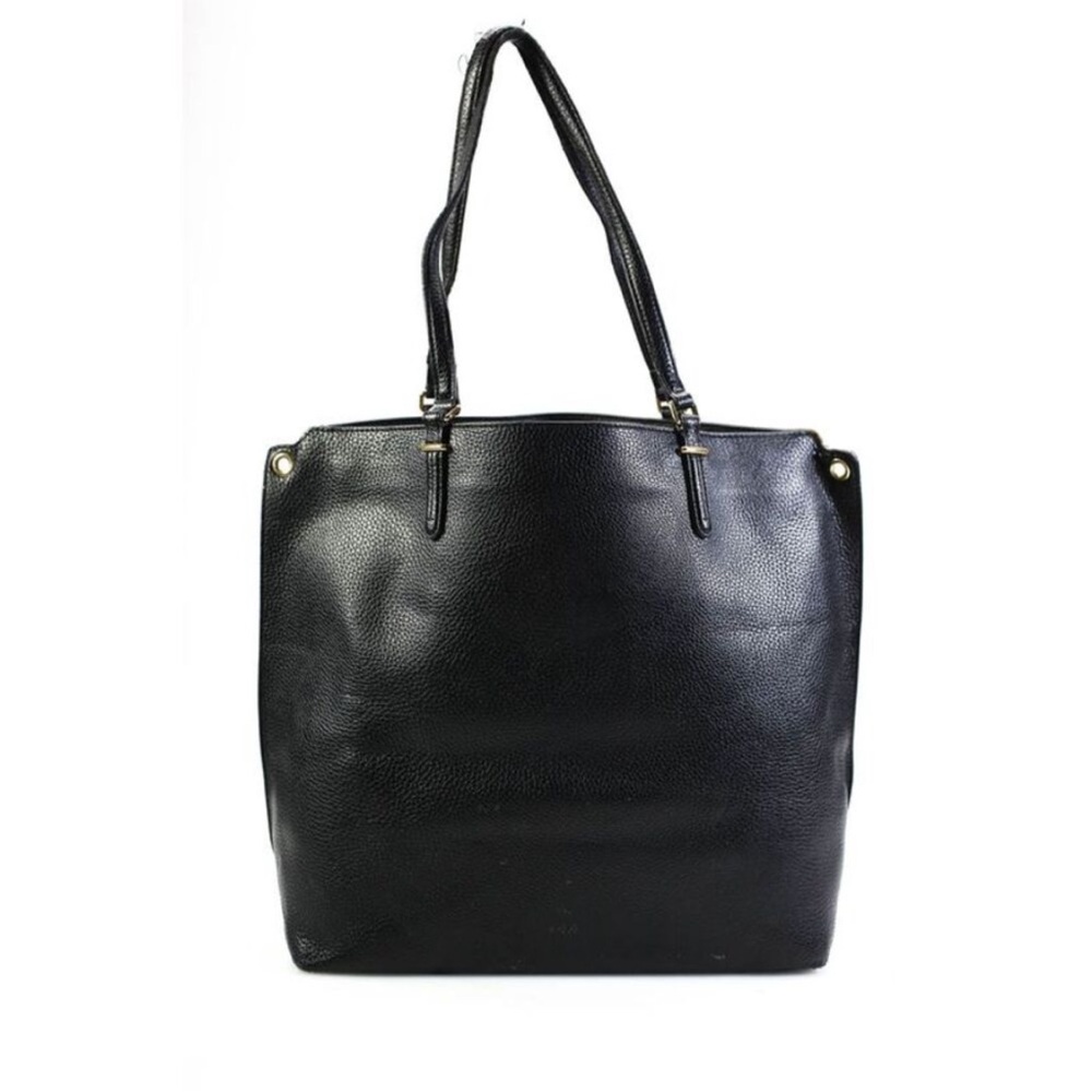 Lauren Ralph Lauren Womens Leather Gold Tone Hardware Crossbody Tote Black